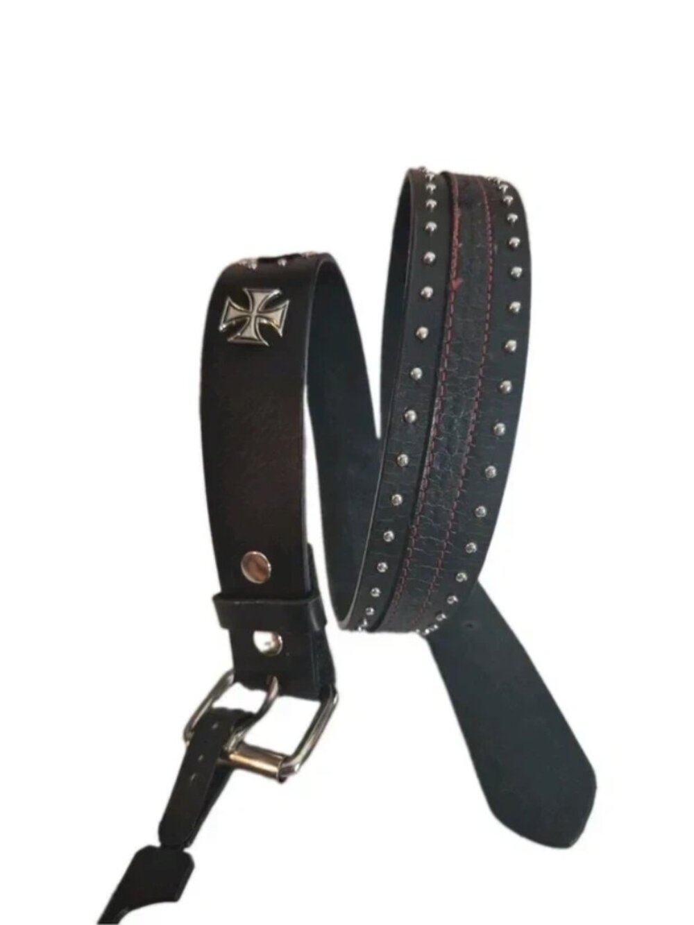 Y2K Black Leather Chopper Style Grunge Belt M 34-36